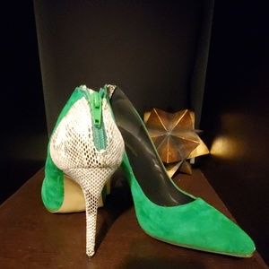 Faux Snake Skin and Green Heels